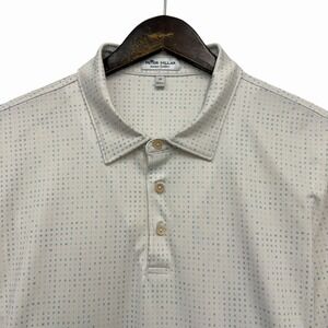 Peter Millar Summar Comfort Men's XL White/Blue Wordsearch Performance Golf Polo